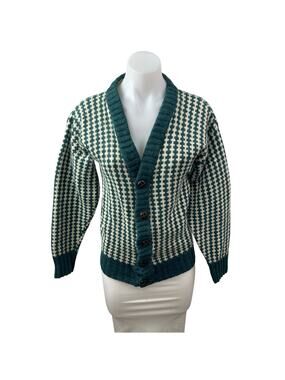 Van Heusen Editions 100% Wool Green V Neck Button Down Cardigan Sweater Top Sz S